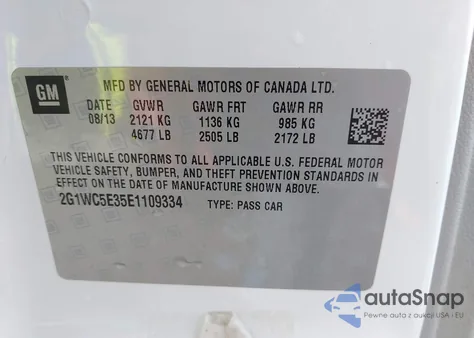 2014 Chevrolet Impala Limited Ltz z USA, uszkodzony, nr VIN 2G1WC5E35E1109334